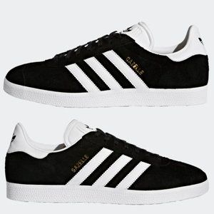ADIDAS Original Gazelle Shoes - Black + White - US Women's Size 8 / Men's Size 7